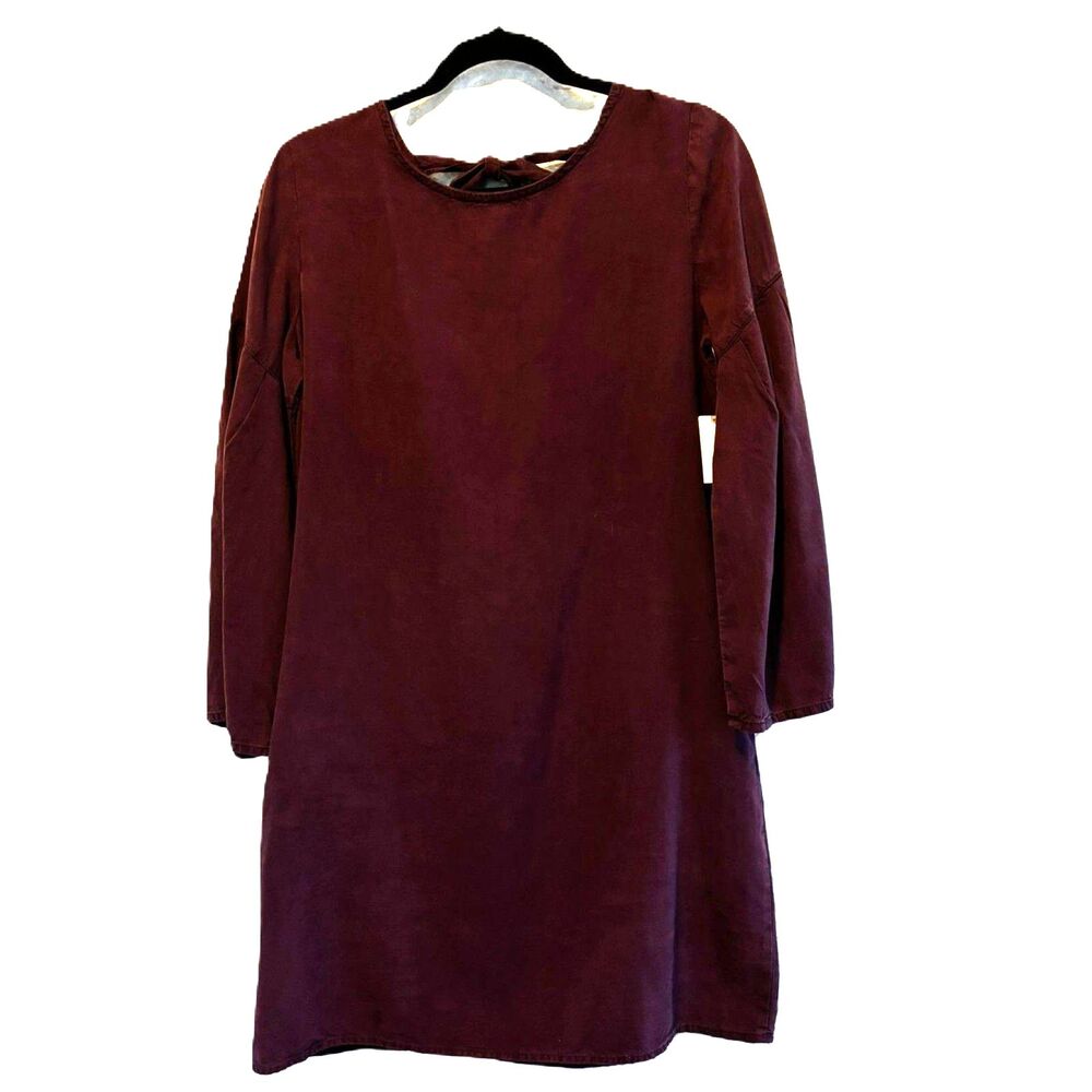 Anthropologie Cloth & Stone Tencel Bell Sleeve Mini Dress Lagenlook Tie Back NWT - Picture 2 of 8